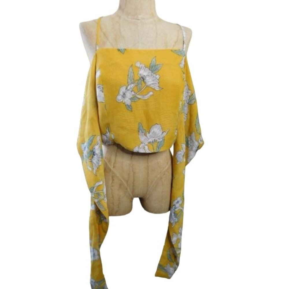 Chriselle J.O.A. Size XL Tie Front Cropped Floral Lined Top
